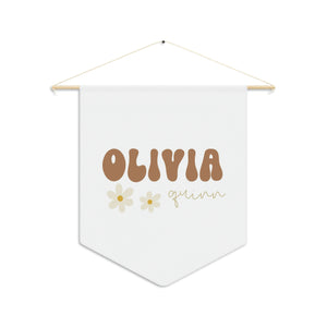 Custom Baby Name Pennant Banner | Personalized Name Wall Banner | Kids Room Wall Decor | Custom Name Canvas Flag Banner